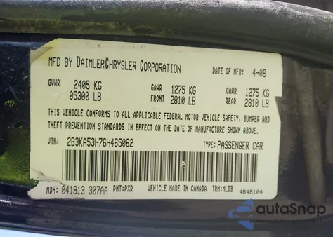 2006 Dodge Charger Rt from USA, damaged, VIN 2B3KA53H76H465062